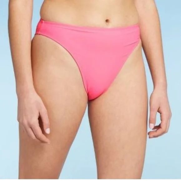 Juniors' Cheeky High Leg Mid-Waist Bikini Bottom - Xhilaration hot pink Medium - Picture 1 of 4